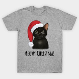 Black Cat With Santa Hat T-Shirt